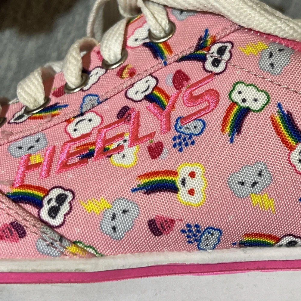 Heelys Pro 20 Prints Youth 6 Women 7 Pink Skate Shoe‎ Rainbow Graphic Laces EUC
